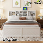 Bellemave® King Size Wood Platform Bed with Multi - storage Headboard, USB and Drawers - Bellemave